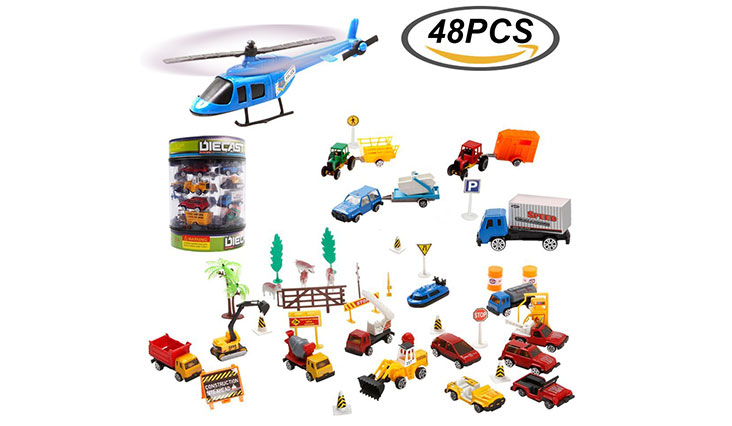 Fun Little Toys Colorful Mini Trailer Tow Truck Vehicle Auto World Value Pack With Durable Container Constriction Farm Set 48pcs