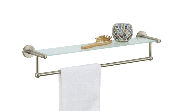 Organize It All Satin Nickel Glass Shelf with Towel Bar