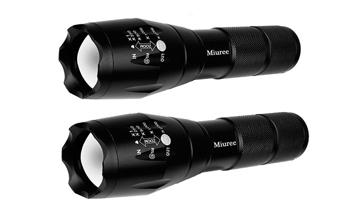 Miuree 2Pcs Tactical Flashlight Water Resistant Military Grade Tac Light with 5 Modes & Zoom Function Ultra Bright Torch