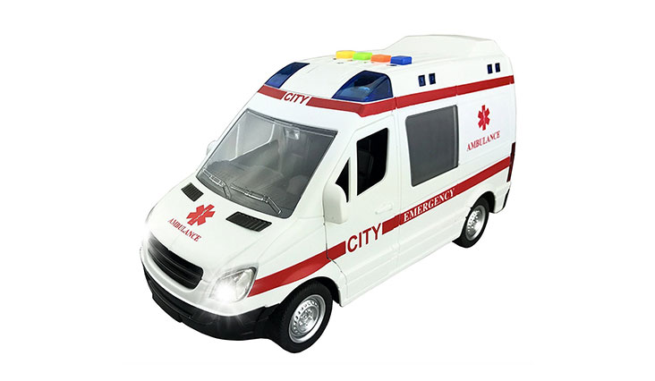 Large Friction Powered Rescue Ambulance 1:16 Toy Emergency Vehicle w/ Lights and Sounds