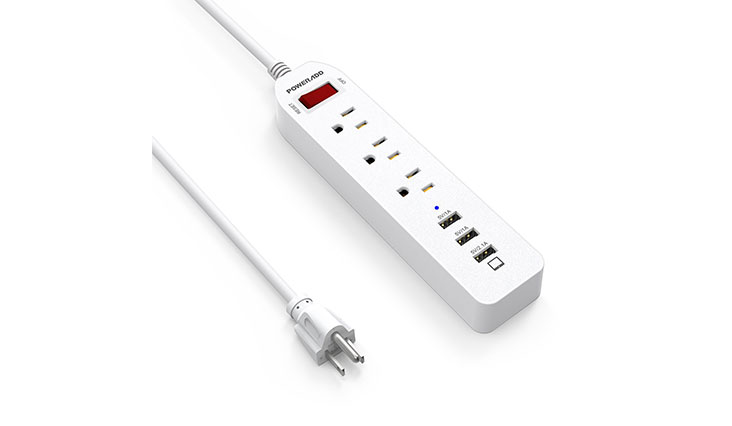 Poweradd 3-Outlet Power Strip 5-foot Heavy Duty Extension Cord with 3 USB Charging Ports, White