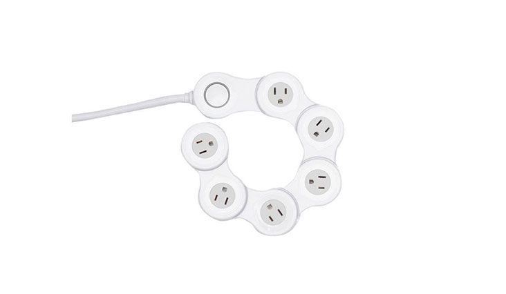 Quirky PVP-1-WGY Pivot Power 6 Outlet Flexible Surge Protector Power Strip - White/Grey