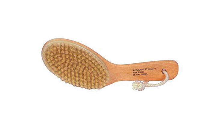 100% Natural Boar Bristle Body Brush with Contoured Wooden Handle