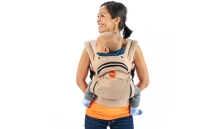 Mo+m Ergonomic Baby Sling Carrier w/ Mesh Cooling Vent, Hood & Pockets (Desert Tan)