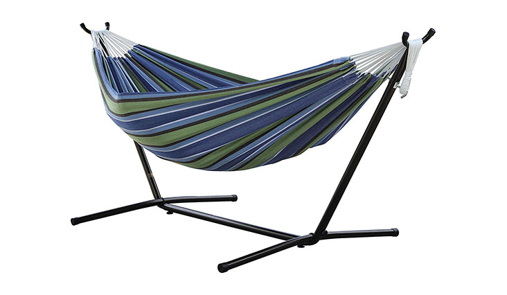 Vivere Double Hammock with Space Saving Steel Stand, Oasis