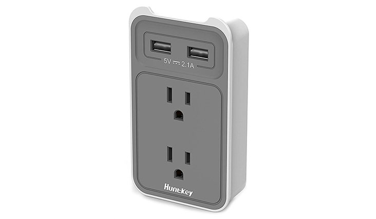 Huntkey 2-Outlet Wall Mount Cradle with Dual 2.1 AMP USB Charging Ports, SMD407