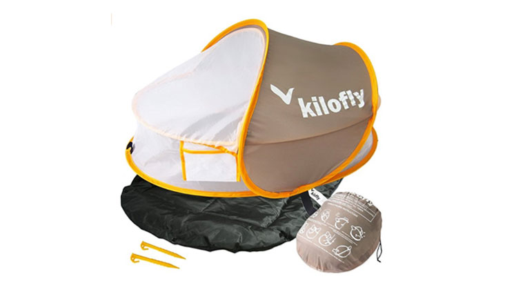 kilofly Instant Pop Up Portable UPF 35+ Baby Travel Bed + Sleeping Pad, 2 Pegs