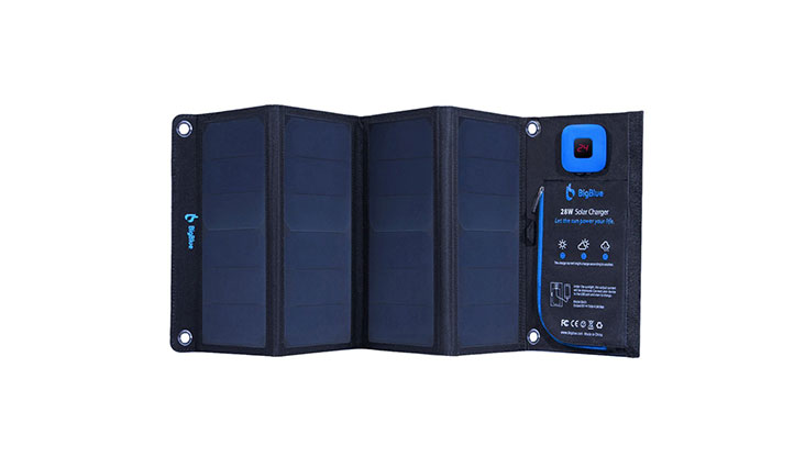BigBlue New 28W Portable Solar Charger Dual USB Ports with Waterproof Sunpower Solar Panels & Digital Ammeter for Rechargeable USB Devices - iPhone Android GoPro Etc (28W New Version)