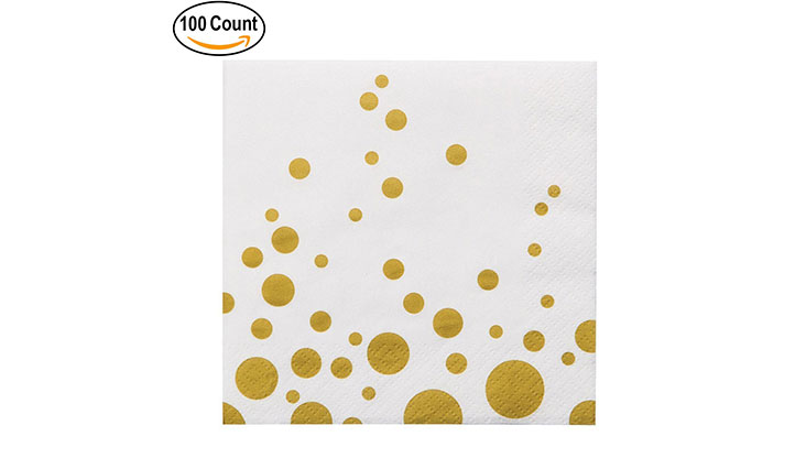 100 Gold Polka Dot Napkins Decorative White Gold Confetti Cocktail Paper Party Dessert Beverage Napkins Bulk for Birthday Bridal Baby Shower Occasions Wedding Anniversary Engagement Holiday Supplies 