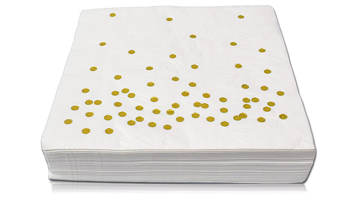 TROLIR Cocktail Napkins, White with Gold Dots, 3-ply, Pack of 40 Disposable Paper Napkins 4.9x4.9 inch Stamped with Sparkly Gold Foil Dots, Ideal for Wedding, Party, Birthday, Dinner, Lunch, Cocktail