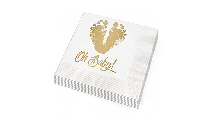 Oh Baby feet Beverage Cocktail Napkins - Set of 25 white paper napkins with gold foil baby feet