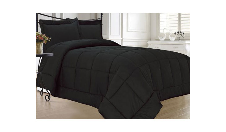 KingLinen Down Alternative 3 Pcs Comforter Set, Queen, Black