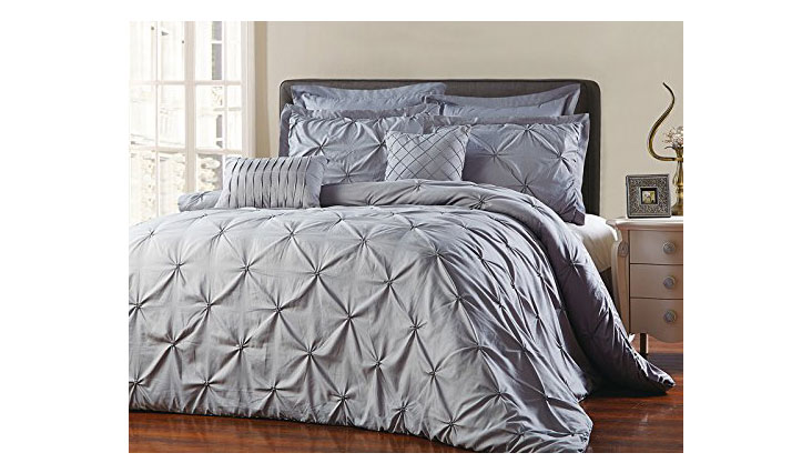 Unique Home 8 Piece Reversible Pinch Pleat Comforter Set Fade Resistant, Wrinkle Free, No Ironing Necessary, Super Soft, Cal King, Grey