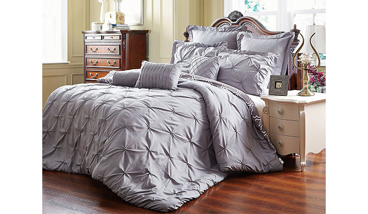 Unique Home 8 Piece Reversible Pinch Pleat Comforter Set Fade Resistant, Wrinkle Free, No Ironing Necessary, Super Soft, King, Grey