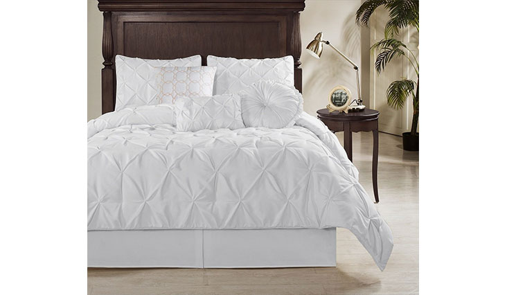 Chezmoi Collection Sydney 7 Piece Pintuck Comforter Set, Queen, White