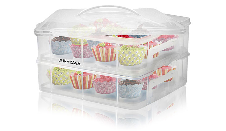 DuraCasa Cupcake Carrier | Cupcake Holder | Store up to 24 Cupcakes or 2 Large Cakes | Stacking Cupcake Storage Container | Cupcake, Cookie, or Cake Dessert Carrier (White)