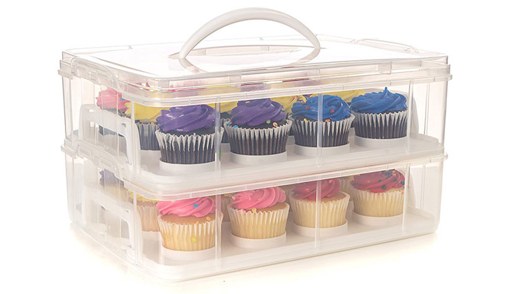 24 Large Cupcake Carrier, Two Tiered Holder, Cake Carrier, Stack and Store Cake Carrier
