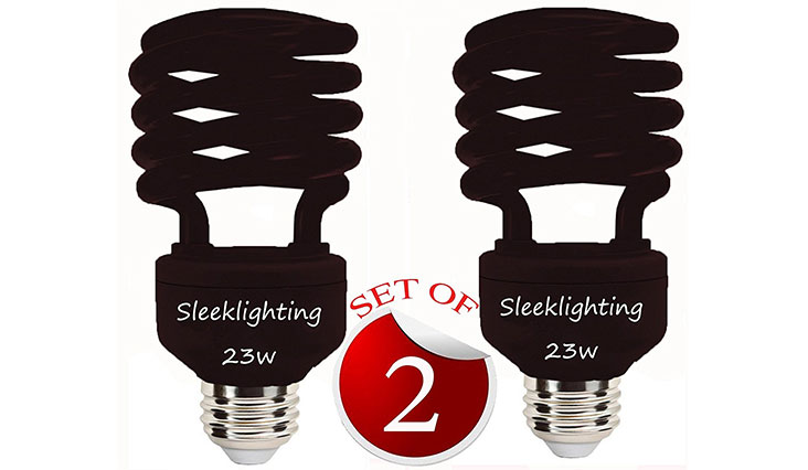 SleekLighting 23 Watt T2 BLACK Light Spiral CFL Light Bulb, 120V, E26 Medium Base-Energy Saver (Pack of 2)