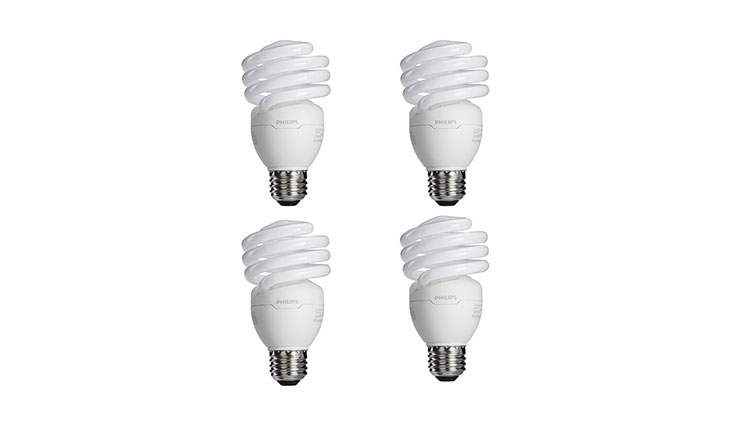 Philips 433557 100-watt Equivalent, Bright White (6500K) 23 Watt Spiral CFL Light Bulb, 4-Pack