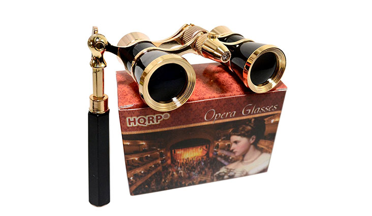 HQRP Opera Glasses s w/ Crystal Clear Optic (CCO) 3 x 25 with Built-In Foldable Handle and Red Reading Light
