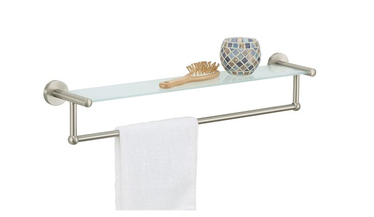 Satin Nickel Glass Shelf with Towel Bar