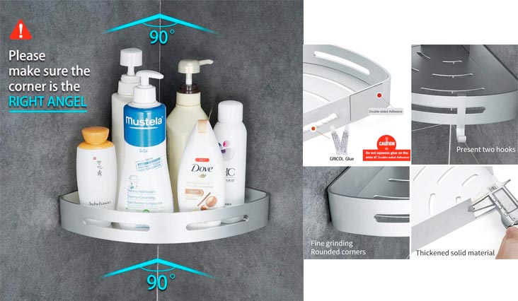 Bathroom Shower Shelf Triangle Wa Caddy Space Aluminum Self Adhesive No Damage Wall Mount (Silver)