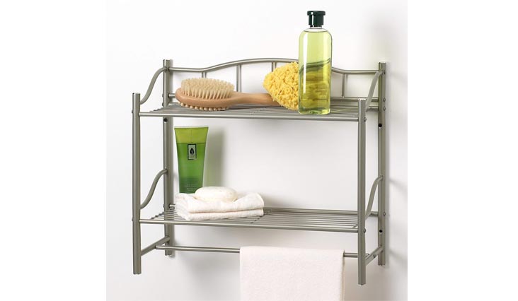 Bath Products Complete Collection 2 Shelf Wall Organizer with Towel Bar, Satin Nickel