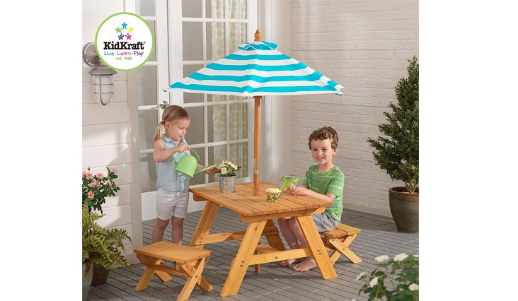 Outdoor Table w/ Benches & Umbrella