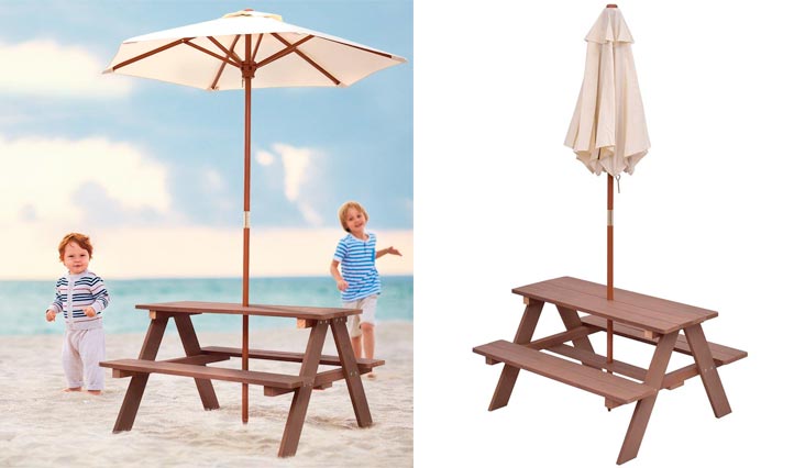 Costzon Kids Picnic Table & Bench Set, 4 Seat w/Folding Umbrella