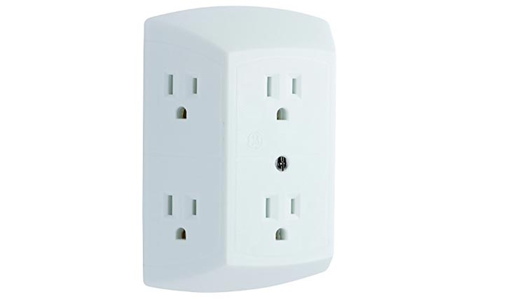 GE Grounded 6-Outlet Wall Tap with Adapter Spaced Outlets, Easy-to-Install, UL Listed, White