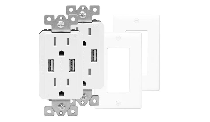 Wall Outlet with USB, Dual USB Charger Outlet, USB Receptacle, USB Wall Outlet, 15A Tamper-Resistant Duplex Receptacle, Wall Plates Included, White (Pack of 2)