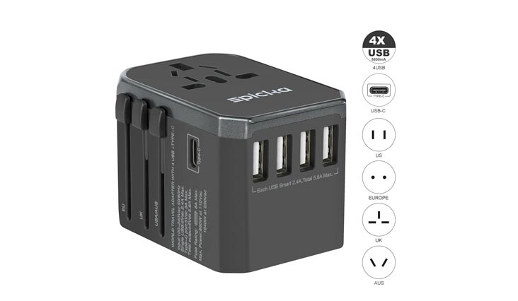 Universal Travel Power Adapter - EPICKA All in One Worldwide International Wall Charger AC Plug Adaptor with 5.6A Smart Power USB and 3.0A USB Type-C For USA EU UK AUS Cell Phone Tablet Laptop (Grey)