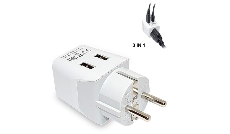 Ceptics CTU-9 USA to Schuko Germany, France, Russia Travel Adapter Plug With Dual USB - Type E/F - Ultra Compact