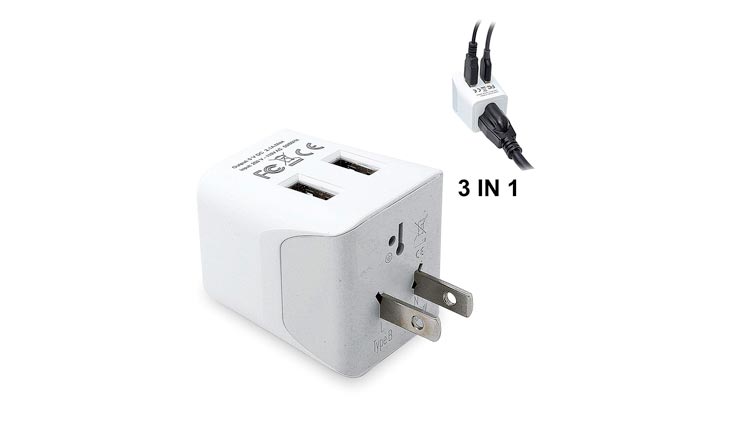 Ceptics CTU-6 USA to Japan, Philippines Travel Adapter Plug With Dual USB - Type A - Ultra Compact