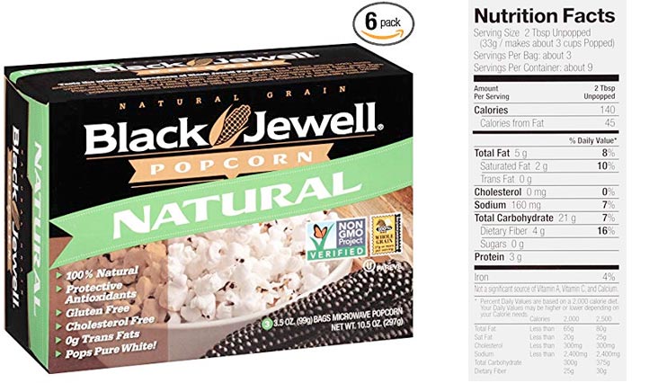 Black Jewell Premium Microwave Popcorn, Natural, 3-Count, 10.5-Ounce Boxes (Pack of 6)