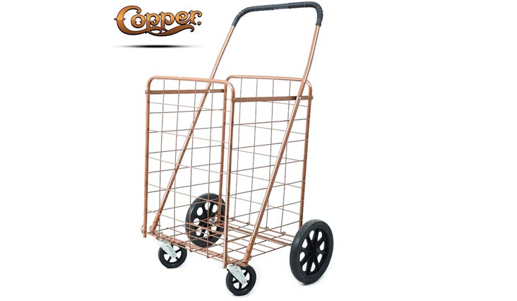 Premium Metallic Copper Folding Shopping Cart 150 lb Capacity, w/Spinning Wheels, Grocery Shopping Made Easy Utility Cart 2 Choice (Single Basket) - Trendy Copper Shop in Style