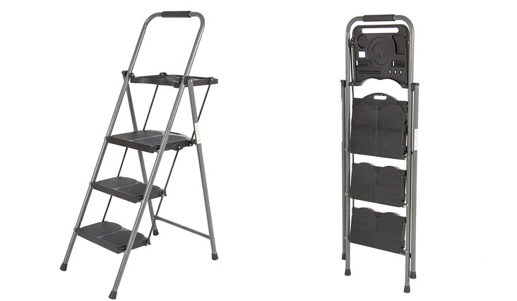 Shade 3 Step Ladder Platform Lightweight Folding Stool 330 LBS Cap Space Saving w/Tray