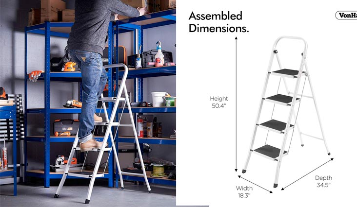 Steel 4 Step Ladders Folding Portable Stool with 330lbs Capacity - Lightweight and Sturdy