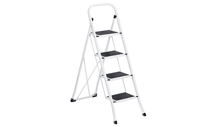 Folding 4 Step Ladders, Ladder With Convenient Handgrip Anti-Slip Sturdy and Wide Pedal 330lbs Portable Steel Step Stool White and Black 4-Feet