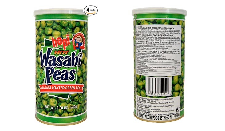 Hapi Hot Wasabi Peas, 9.9-Ounce Tins (Pack of 4)