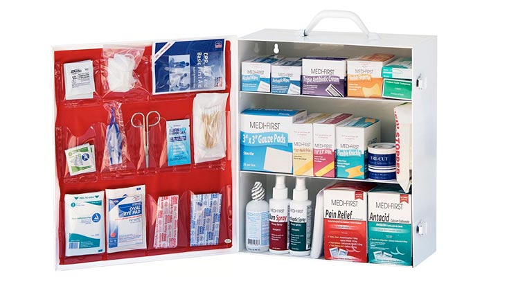 3-Shelf Industrial Side-Opening First Aid Kit or Cabinet, Filled 