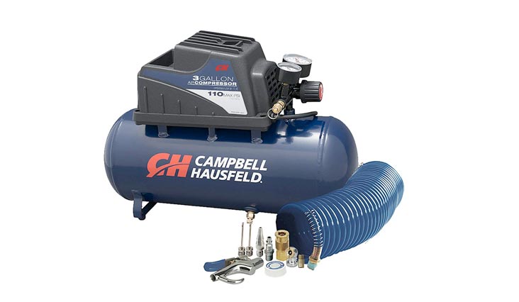 Air Compressor, Portable, 3 Gallon Horizontal, Oilless, w/10 Piece Accessory Kit Including Air Hose & Inflation Gun 