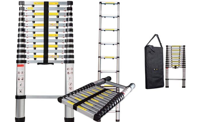 Feet Aluminum Telescopic Extension Ladder - EN131 Certified - Extendable with Spring Load Locking Mechanism Non-Slip - 330 lb Max Capacity