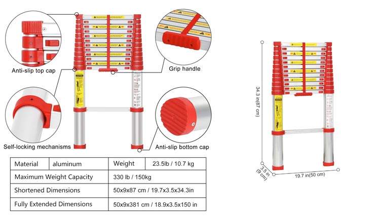 12.5ft Telescoping Ladder Aluminum Telescopic Extension Tall Multi Purpose