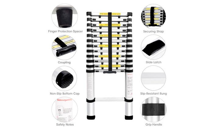 13.5ft Aluminum Telescopic Extension Ladder | Multi-purpose Telescoping Ladder,EN 131 Certified with Finger Protection Spacers, Anti-slip Treads and 331 lbs Capacity