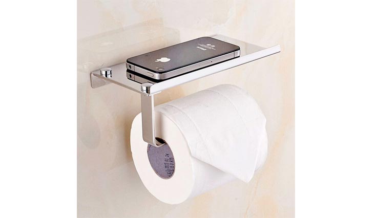 Wall Mount Toilet Paper Holders, SUS304 Stainless Steel Bathroom Tissue Holder with Mobile Phone Storage Shelf, Brushed Aluminum