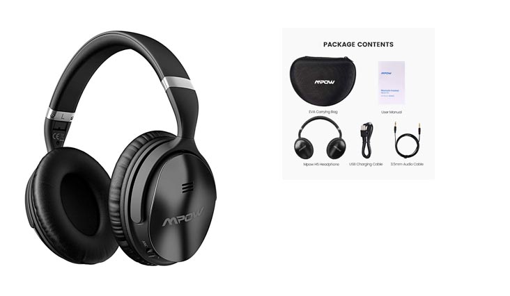 Mpow H5 Active Noise Cancelling Headphones, ANC Over Ear Wireless Bluetooth Headphones w/Mic, Dual 40 mm Drivers, Superior Hi-Fi Deep Bass for PC/Cell Phones (18-20Hrs Playtime, EVA Carrying Bag)