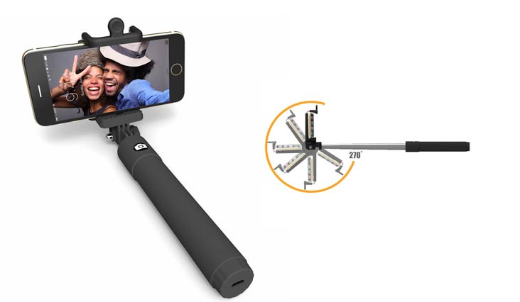 Selfie Stick, Perfectday Foldable Extendable Bluetooth Selfie Stick with Built-in Remote Shutter for iPhone 6s, 6, 6 Plus, 5, 5s, 5c - Black