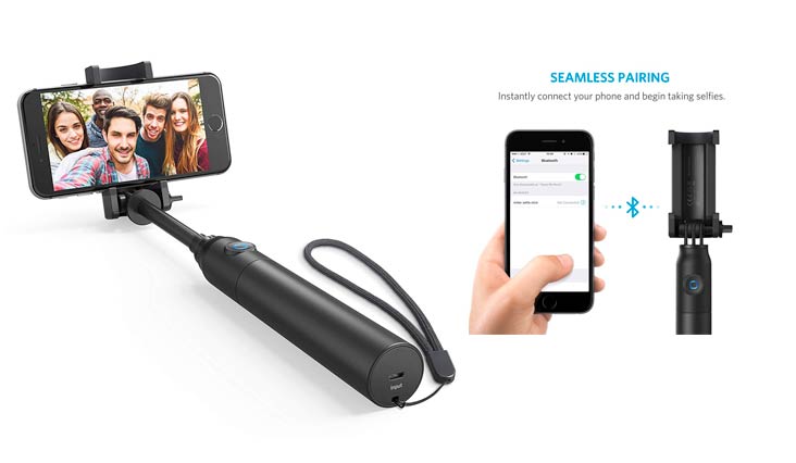 Selfie Stick, Anker Bluetooth Highly-Extendable and Compact Handheld Monopod with 20-Hour Battery Life for iPhone X/8/8 Plus/7/7 Plus/Se/6s/6/6 Plus, Galaxy S8/S7/S6/Edge, LG G5, Pixel 2 and More