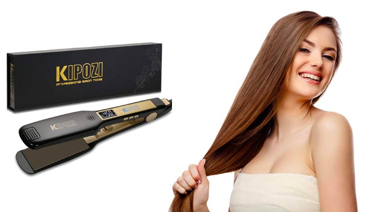 KIPOZI Professional Titanium Flat Iron Hair Straightener with Digital LCD Display,Dual Voltage,Instant Heat Up,1.75 inch wide black